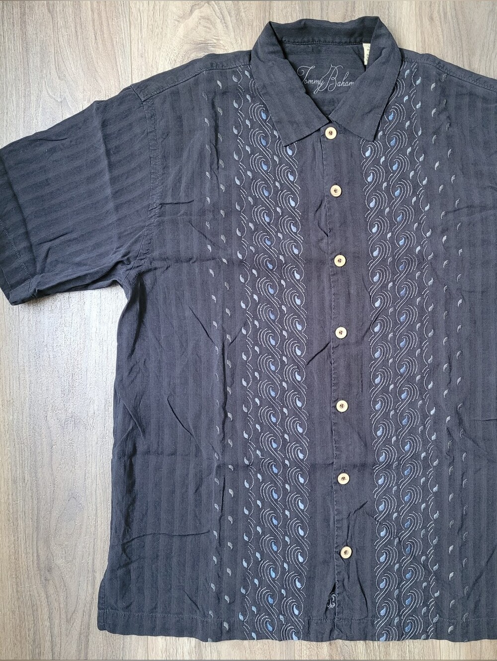 Tommy Bahama Embroidered  Button-Up Shirt Wave/Rain Drop Design